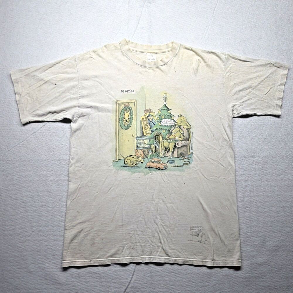 Vintage 1980S The Far Side Christmas T-Shirt 1989 Thrashed - Men’s XL